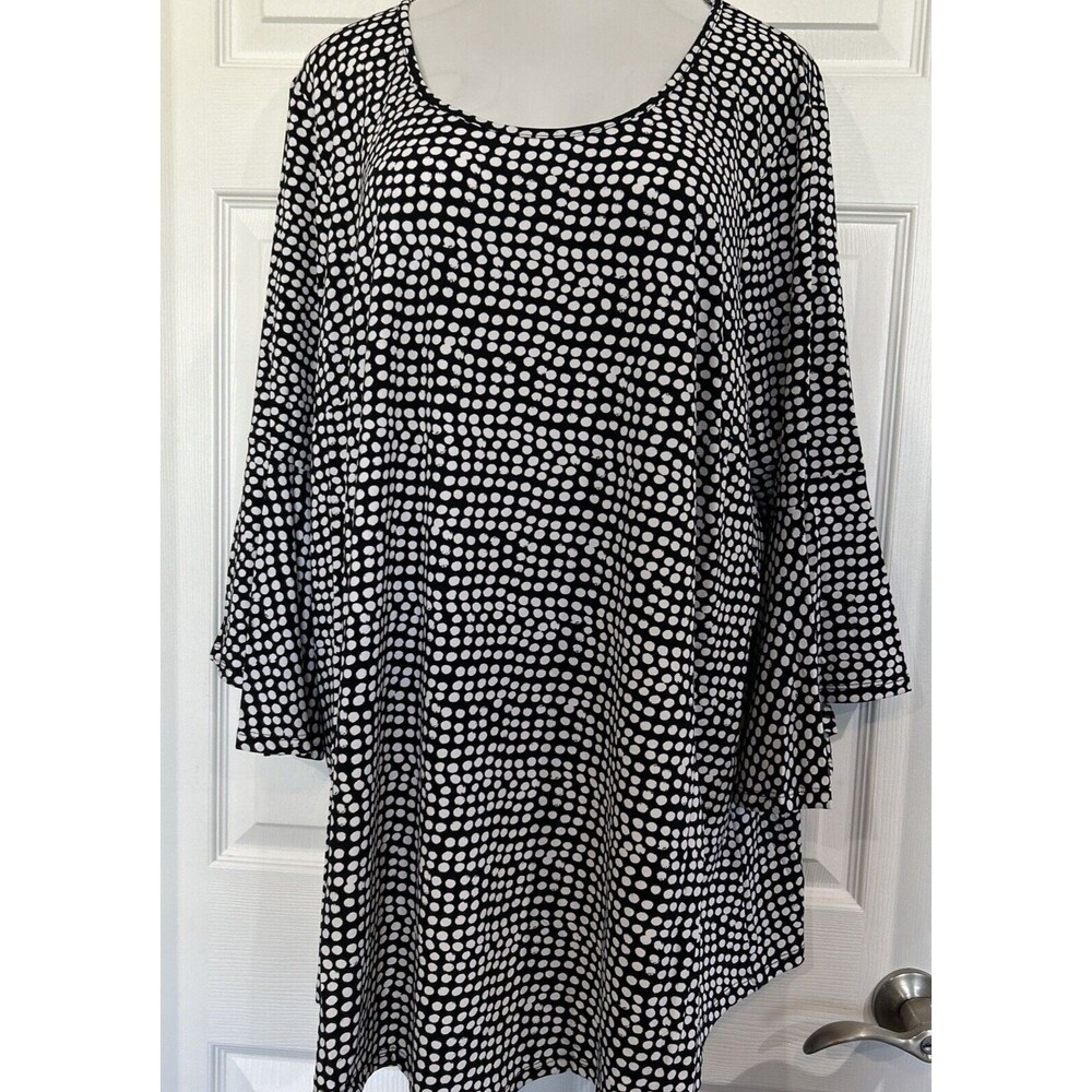 Avenue Top Tunic Black White Polka Dot Ruffle Sleeve Womens Plus Size 4X  30 32